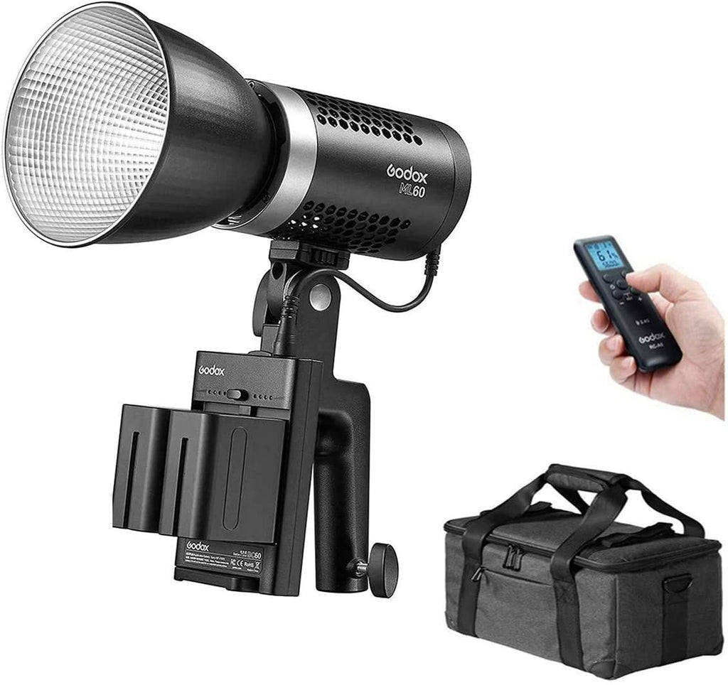 Godox ML60 Handheld LED Video Light, 5600K Daylight-Balanced, CRI