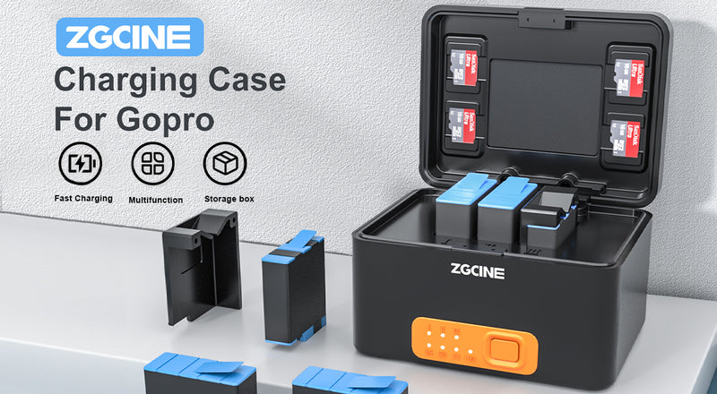 Fast Charging Case for Gopro Hero 10 Hero 9/8/7/6/5 and Enduro Batteries-- ZGCINE PS-G10
