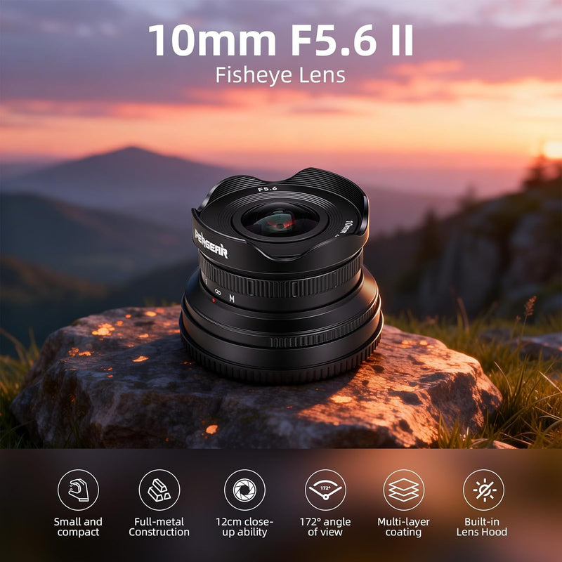Pergear 10mm F5.6 II APS-C Fisheye Lens, 172° Ultra-Wide Angle Manual