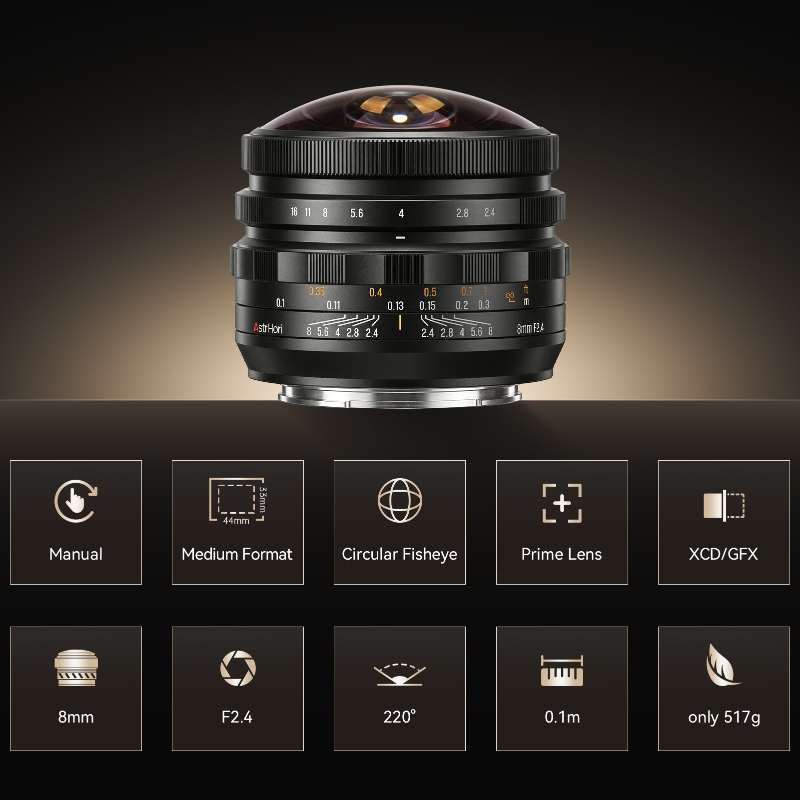 AstrHori MF 8mm F2.4 Circular Fisheye Lens for Fujifilm GFX & Hasselblad XCD