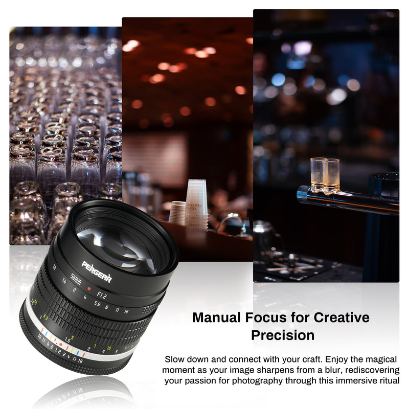 Pergear 50mm F1.2 APS-C Large Aperture MF Lens for X/E/Z/RF and M4/3 Mount Cameras