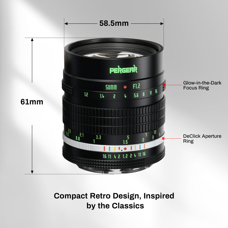 Pergear 50mm F1.2 APS-C Large Aperture MF Lens for X/E/Z/RF and M4/3 Mount Cameras