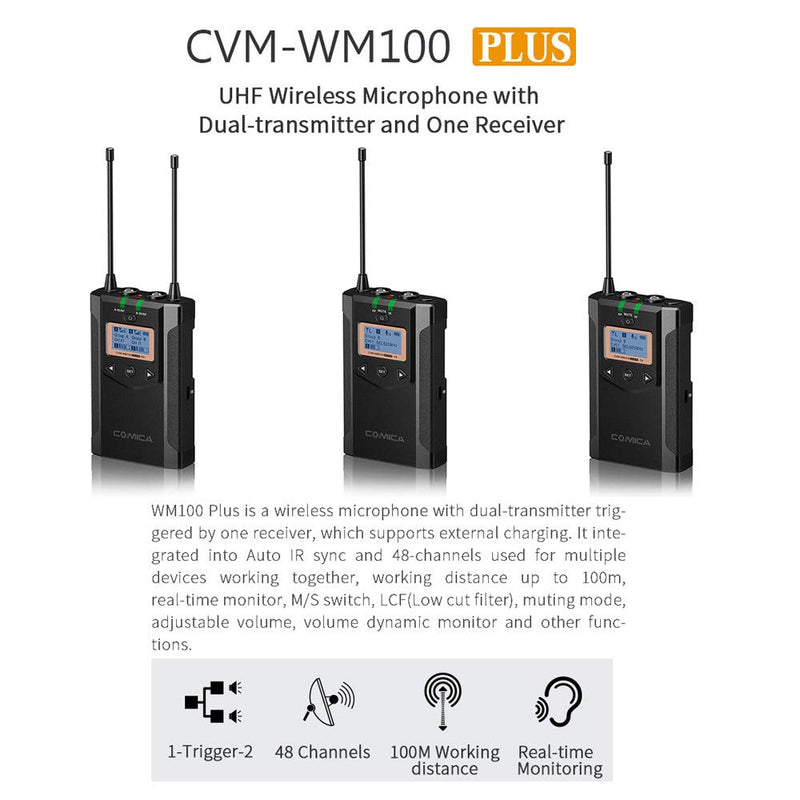 Comica CVM-WM100 Plus UHF 1-trigger-2wireless microphone