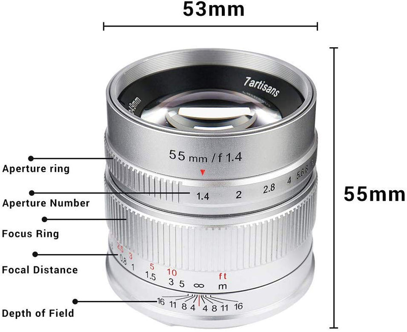 7artisans APS-C 55mm F1.4  for Fuji X Mount Cameras (Silver)