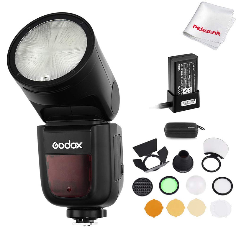 Godox V1-S TTL Flash Speedlite, 76Ws 2.4G High-Speed Sync 1/8000s 2600mAh  Li-ion Battery Round Head Camera Speedlight with Godox AK-R1 Accessories  Kit