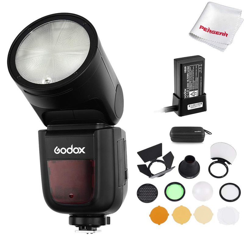 Godox V1-N Flash with Godox AK-R1 Accessories kit for Nikon, 76Ws 2.4G TTL Round Head Flash Speedlight, 1/8000 HSS, 1.5 sec. Recycle Time, 2600mAh Lithimu Battery, 10 Level LED Modeling Lamp Godox 神牛 V1N圆头机顶闪光灯 尼康款（美规）
