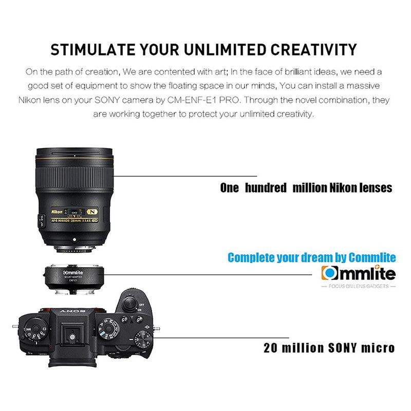 Commlite cm-ENF-E1 Pro Lens Adapter for Sony E-Mount Camera | Pergear