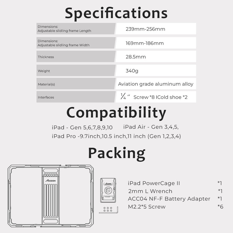 Accsoon iPad PowerCage II for Accson Seemo, Compatible with Ipad/Ipad Air/Ipad Pro