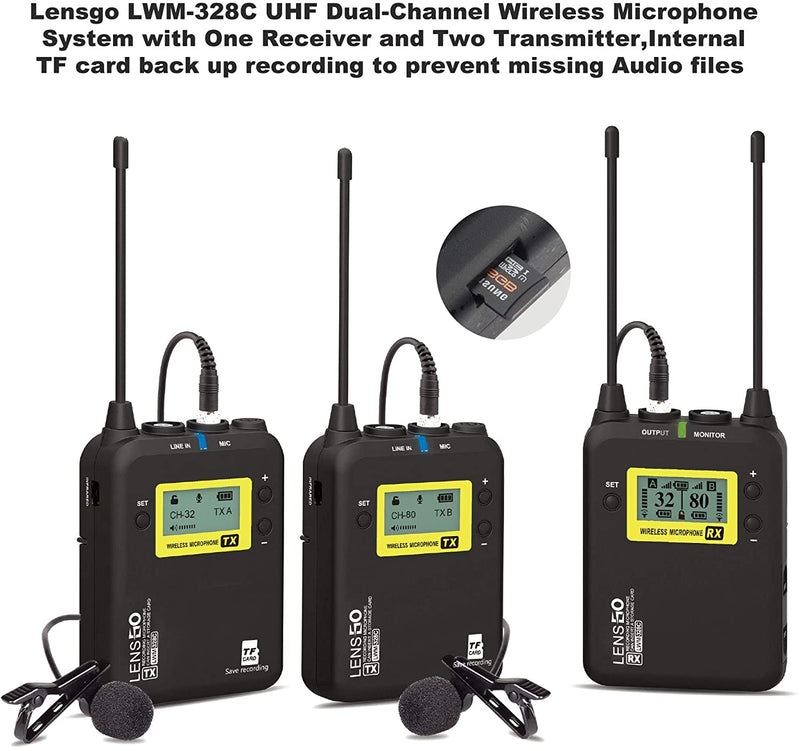 Lensgo LWM-328C UHF 99-Channels Professional Stereo Wireless Microphone System