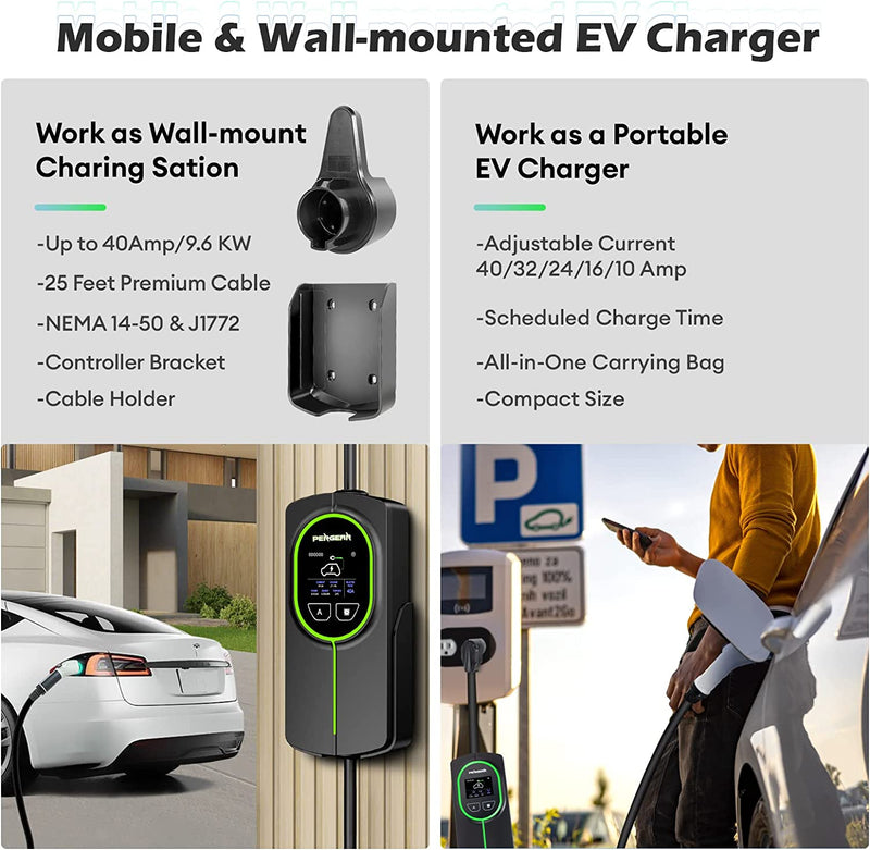 PERGEAR P2 Level 2 EV Charger, 2-in-1 Portable and Wall-mounted EV Cha –  Pergear