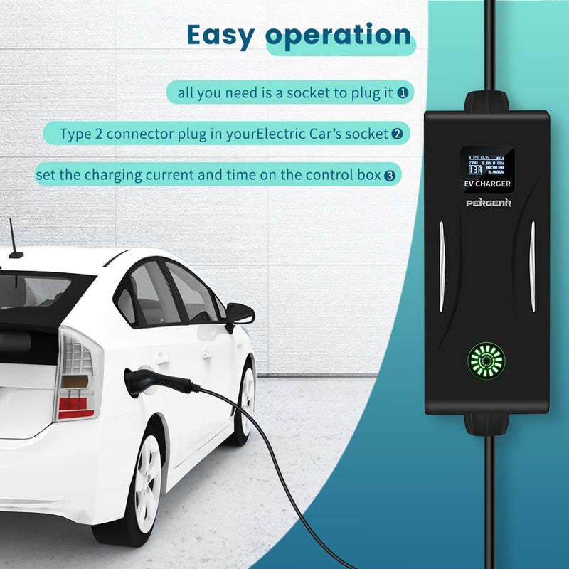 PERGEAR Type 2 EV Charger for Electric Vehicals Tesla, BYD, Benz, Audi, BMW and So On