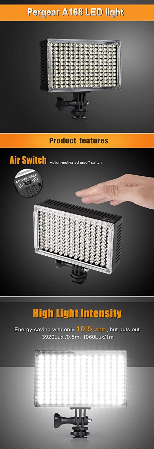 Pergear A168 Motion-Activated Dimmable On Camera Led Video Light Panel