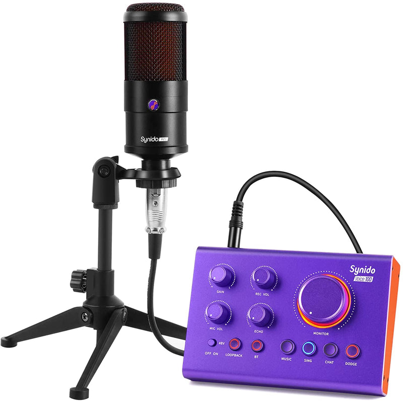 Synido Voice 100 Audio Interface, Supports Real-time Monitoring and Singing