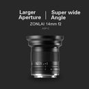 Zonlai 14mm F2 Ultra Wide Angle Manual Focus Lens for Canon EOS-M Mount Cameras