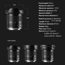 Zonlai 14mm F2 Ultra Wide Angle Manual Focus Lens for Canon EOS-M Mount Cameras