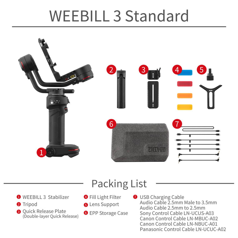 Zhiyun Weebill 3 Upgrade 3-Axis Gimbal Stabilizer for Mirrorless & DSLR Cameras